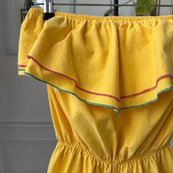 Vintage 80s Maurice Michaels Yellow Romper Ruffle M L - Picture 3 of 9